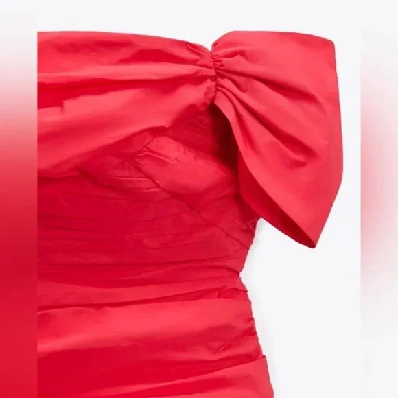 NWT Zara Bow Ruched Mini Dress size L - Picture 7 of 7